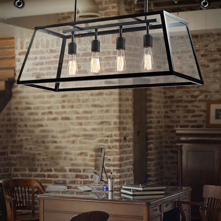 Rectangular Shape Pendant Lighting Modern Style Metal 4 Lights Hanging Lamp in Black