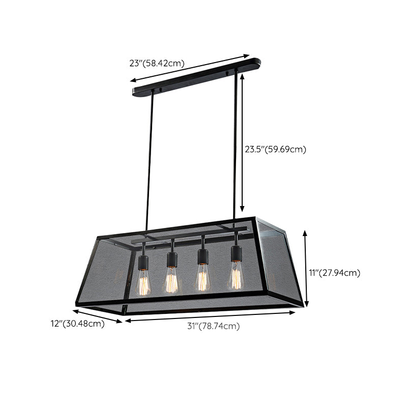 Rectangular Shape Pendant Lighting Modern Style Metal 4 Lights Hanging Lamp in Black