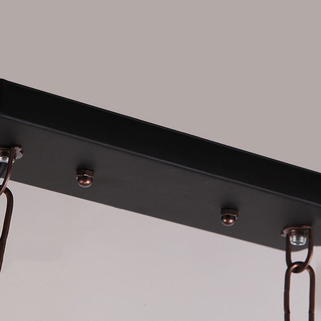 Rectangular Shape Pendant Light Modern Style Wood 6 Lights Hanging Lamp in Brown