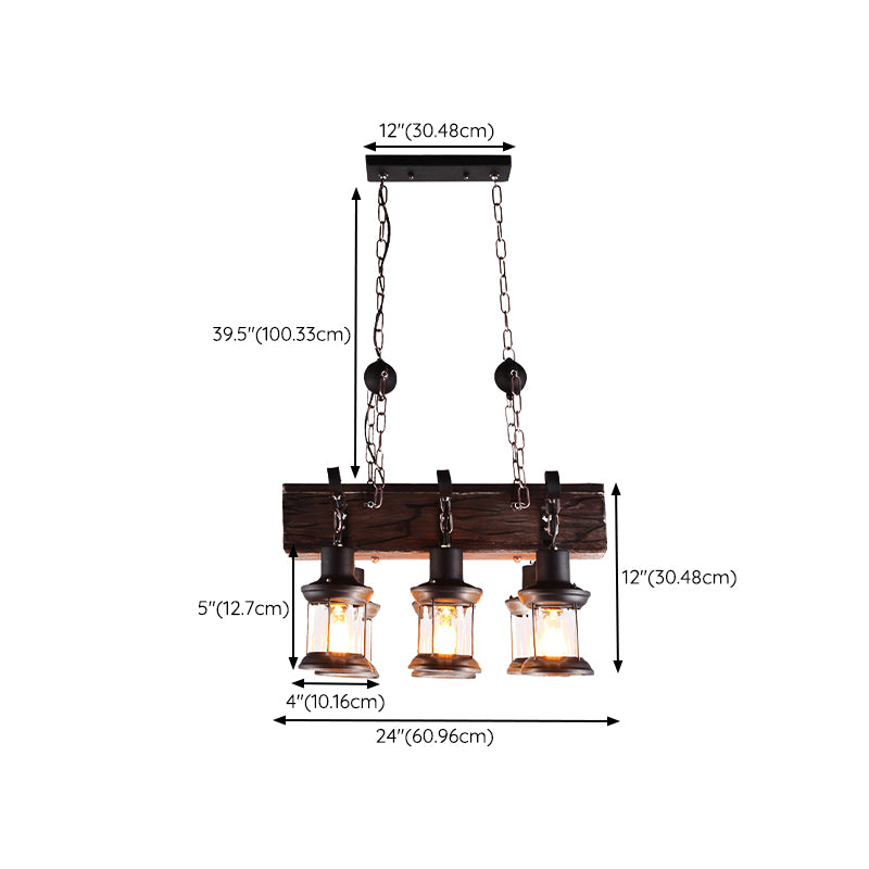 Rectangular Shape Pendant Light Modern Style Wood 6 Lights Hanging Lamp in Brown