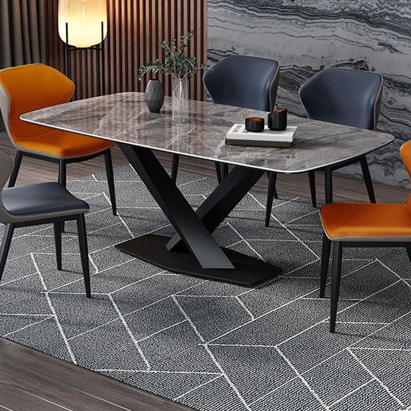Industrial Style Sintered Stone Table Rectangle Table with Metal Legs for Home