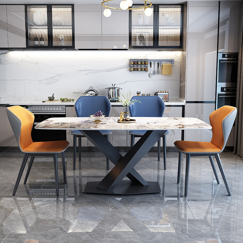 Industrial Style Sintered Stone Table Rectangle Table with Metal Legs for Home