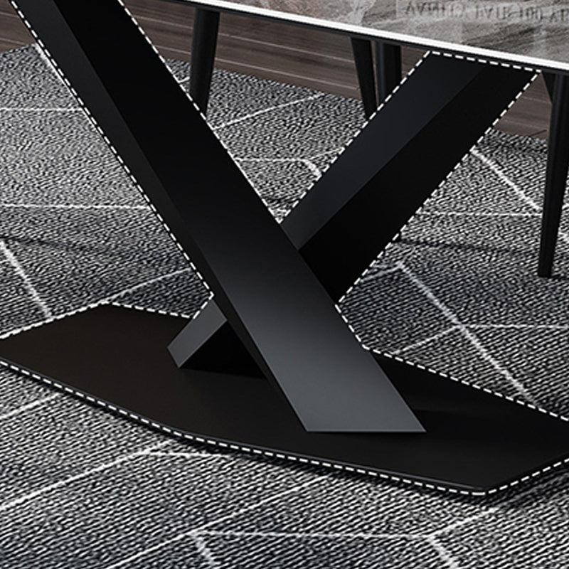 Industrial Style Sintered Stone Table Rectangle Table with Metal Legs for Home