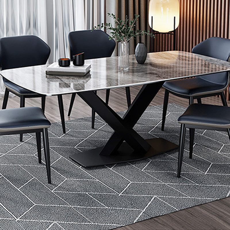 Industrial Style Sintered Stone Table Rectangle Table with Metal Legs for Home