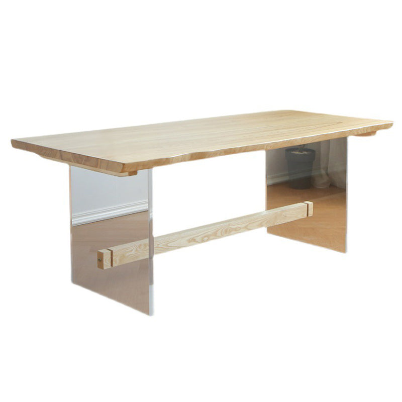Rectangle Transparent Base Dining Table Modern Pine Wood Table for Living Room