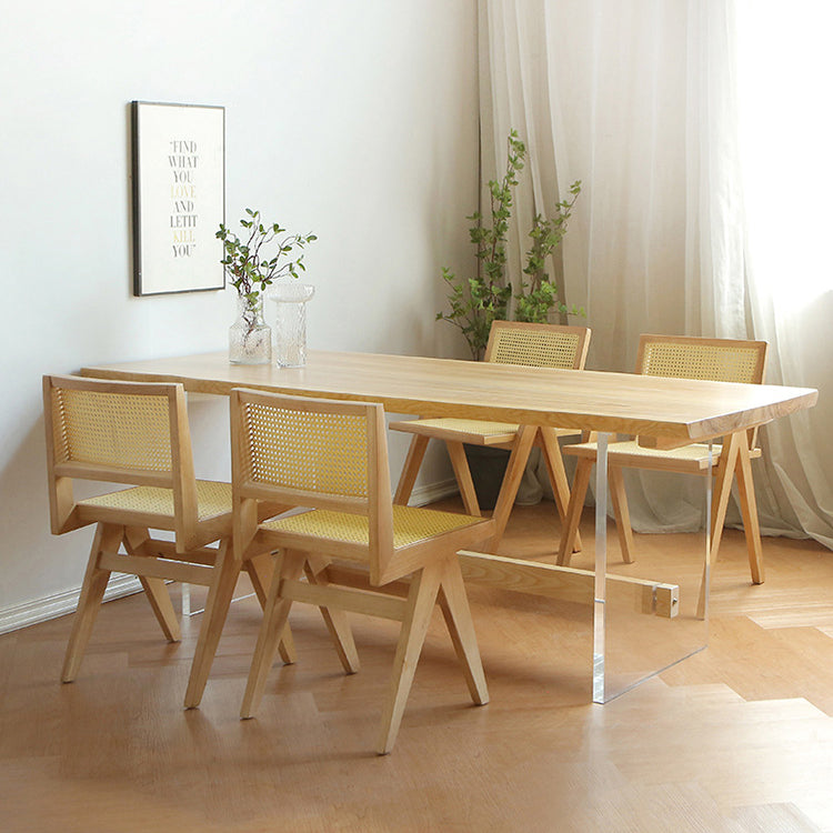 Rectangle Transparent Base Dining Table Modern Pine Wood Table for Living Room