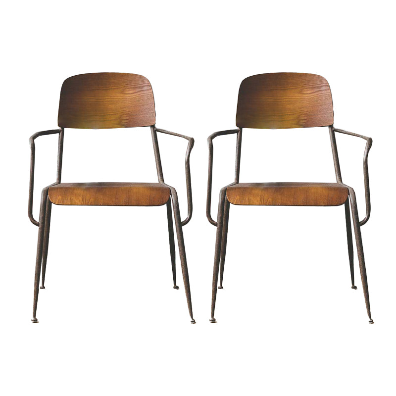 Open Back Side Chair Industrial Style Metal and Wood Dining Chair