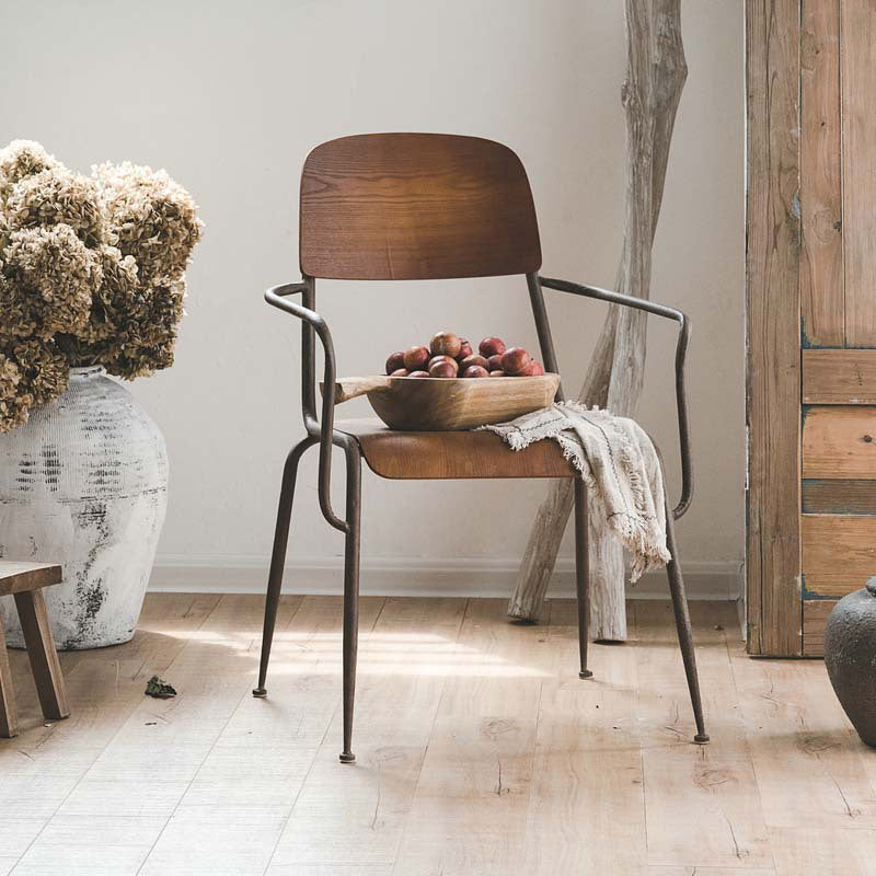 Open Back Side Chair Industrial Style Metal and Wood Dining Chair