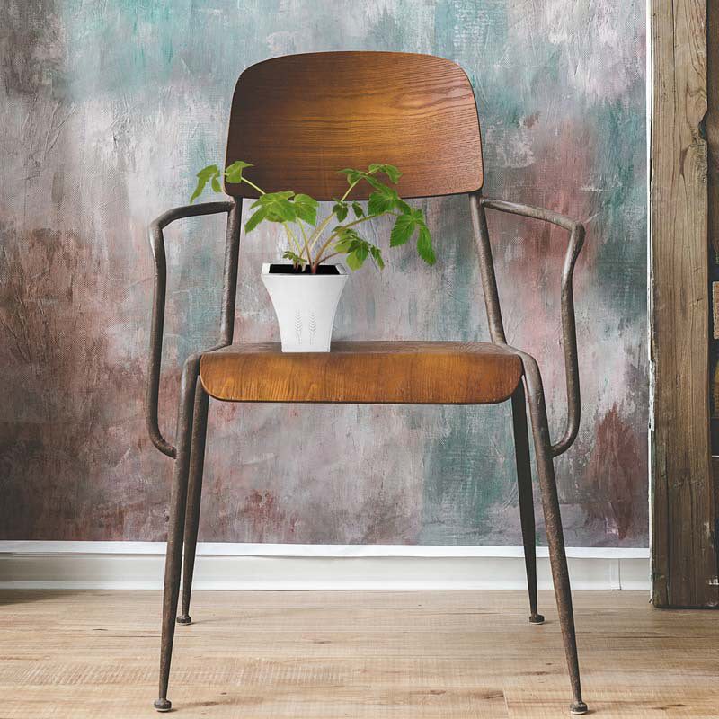 Open Back Side Chair Industrial Style Metal and Wood Dining Chair