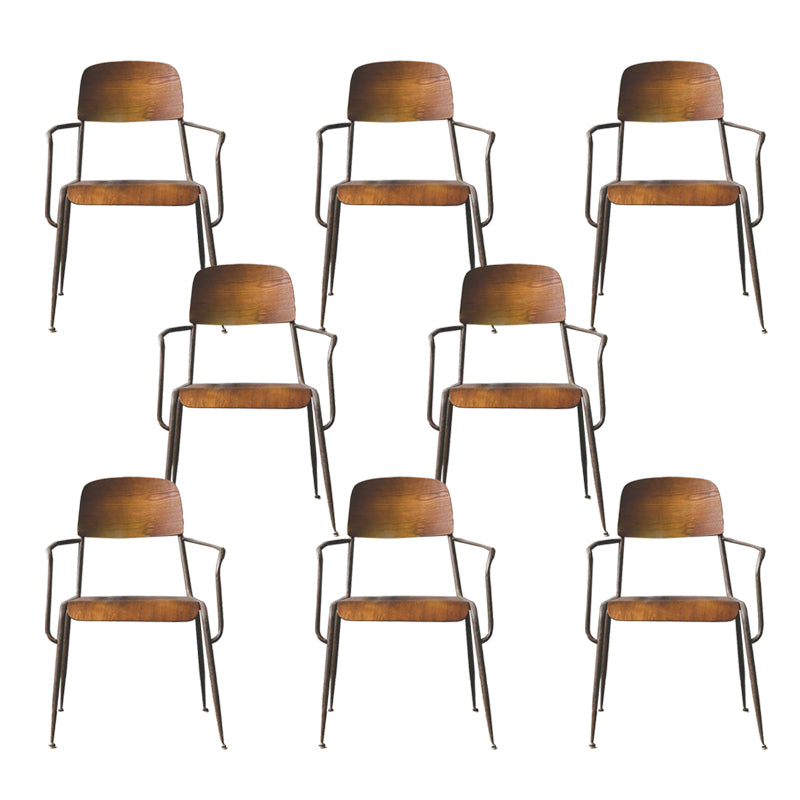 Open Back Side Chair Industrial Style Metal and Wood Dining Chair