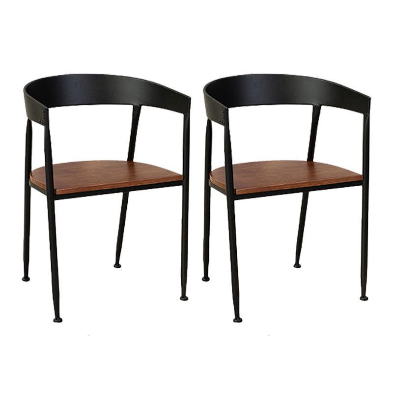 Traditional Metal Dining Chair Open Back Side Black and Brown Chair