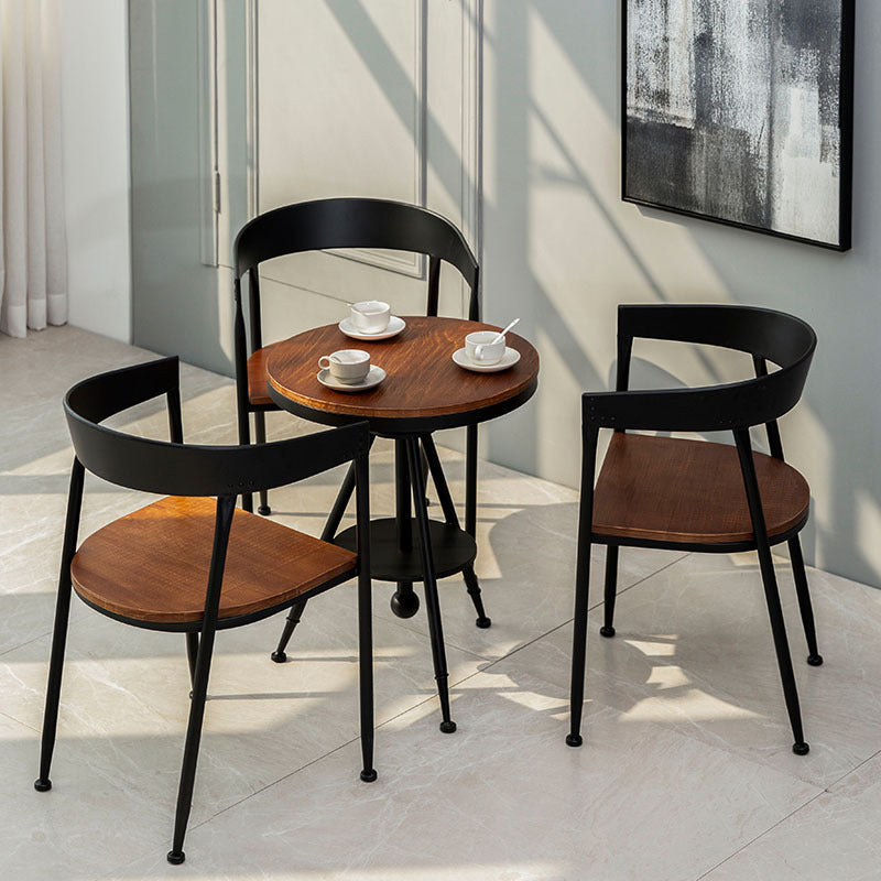 Traditional Metal Dining Chair Open Back Side Black and Brown Chair