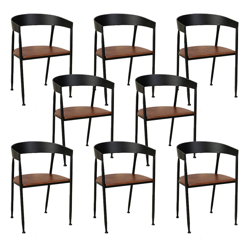 Traditional Metal Dining Chair Open Back Side Black and Brown Chair