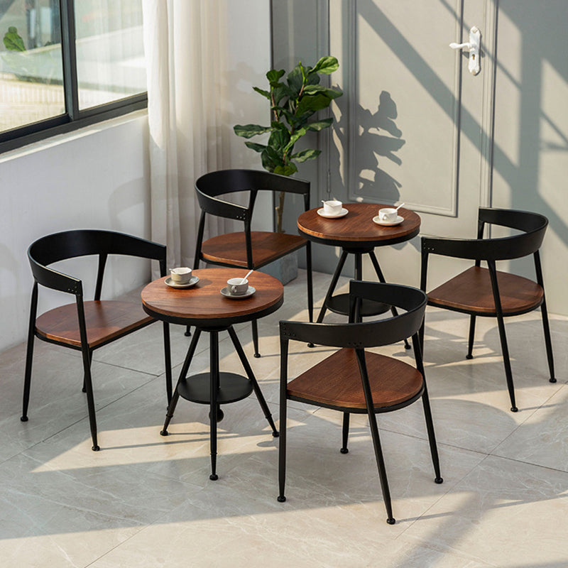 Traditional Metal Dining Chair Open Back Side Black and Brown Chair