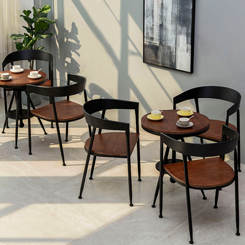 Traditional Metal Dining Chair Open Back Side Black and Brown Chair