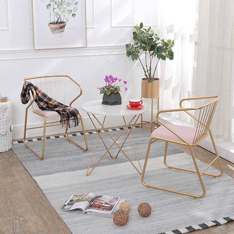 Traditional Metal Kitchen Dining Chair Upholstered Arm Chair with Gold Legs