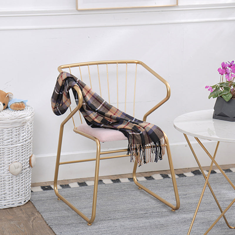 Traditional Metal Kitchen Dining Chair Upholstered Arm Chair with Gold Legs