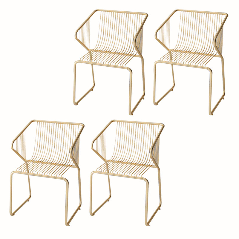 Slat Back Arm Chair Contemporary Style Metal Kitchen Dining Chair