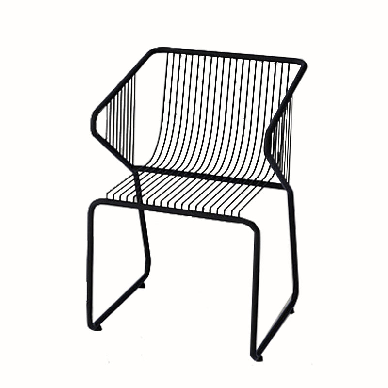 Slat Back Arm Chair Contemporary Style Metal Kitchen Dining Chair