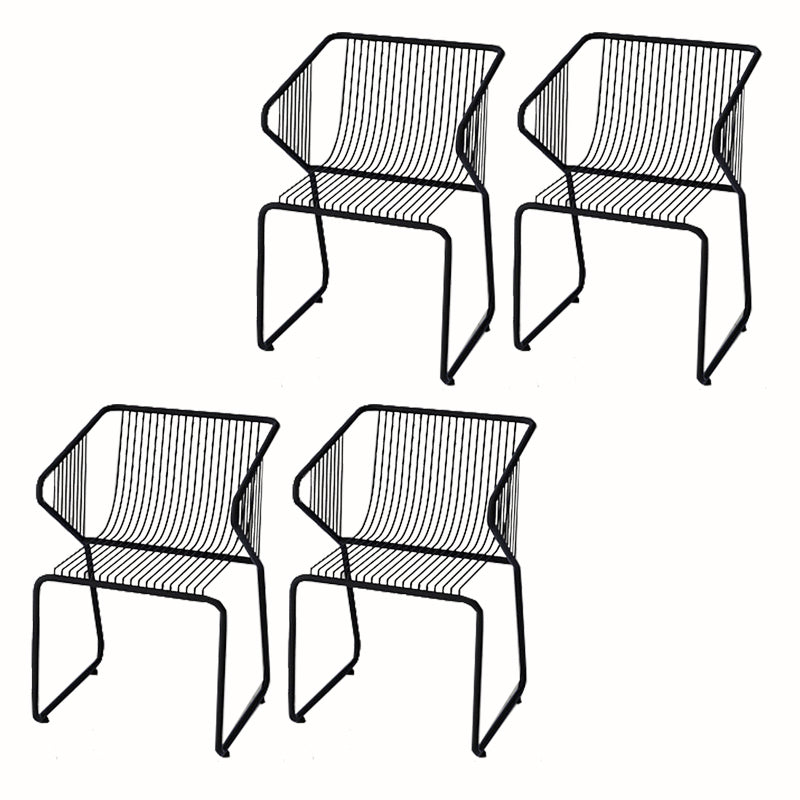 Slat Back Arm Chair Contemporary Style Metal Kitchen Dining Chair