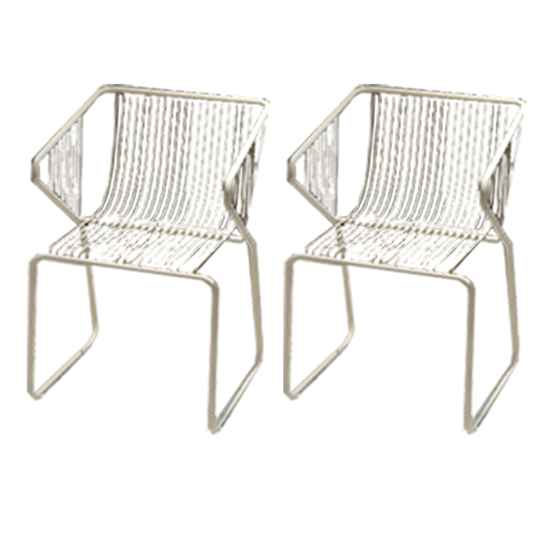 Slat Back Arm Chair Contemporary Style Metal Kitchen Dining Chair