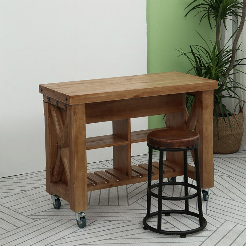 Farmhouse Pine Kitchen Island Removable Kitchen Cart with Drawer and Shelves