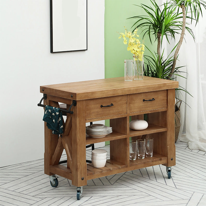Farmhouse Pine Kitchen Island Removable Kitchen Cart with Drawer and Shelves
