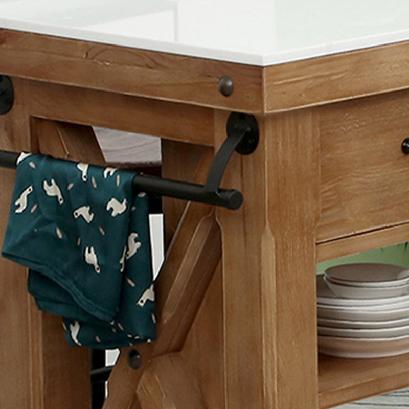 Farmhouse Pine Kitchen Island Removable Kitchen Cart with Drawer and Shelves