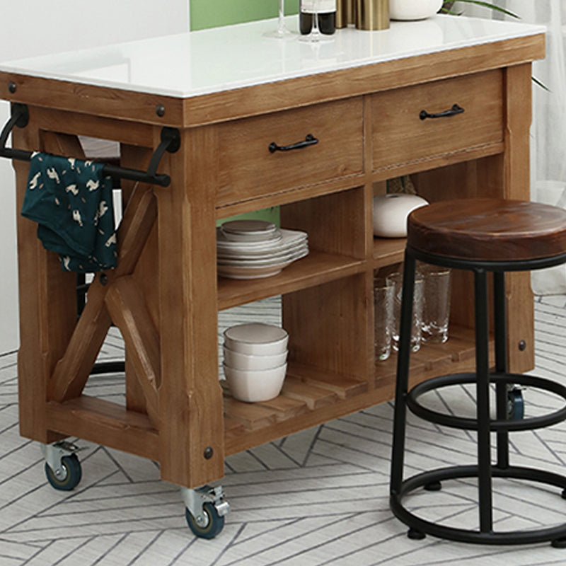 Farmhouse Pine Kitchen Island Removable Kitchen Cart with Drawer and Shelves