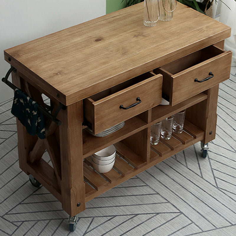 Farmhouse Pine Kitchen Island Removable Kitchen Cart with Drawer and Shelves