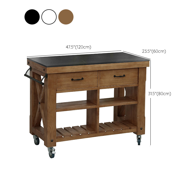 Farmhouse Pine Kitchen Island Removable Kitchen Cart with Drawer and Shelves