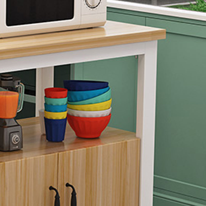 MDF and Steel Kitchen Table with Storage Cabinets Kitchen Cart with Black/White Base