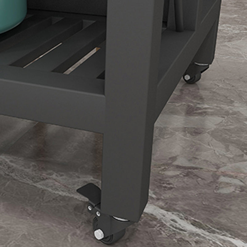 Rolling Kitchen Trolley Cart with Marble/Stone Top and Iron Base Kitchen Cart in Black