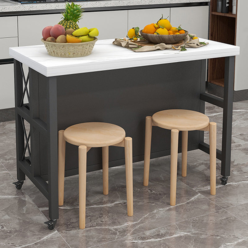 Rolling Kitchen Trolley Cart with Marble/Stone Top and Iron Base Kitchen Cart in Black