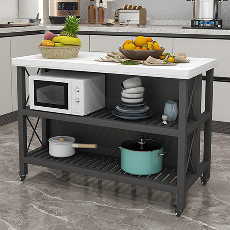 Rolling Kitchen Trolley Cart with Marble/Stone Top and Iron Base Kitchen Cart in Black