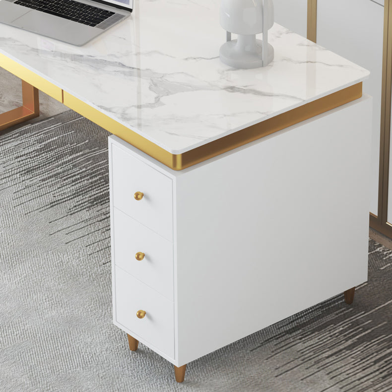 Modern Slate Top Office Desk Home White Writing Desk with Drawers