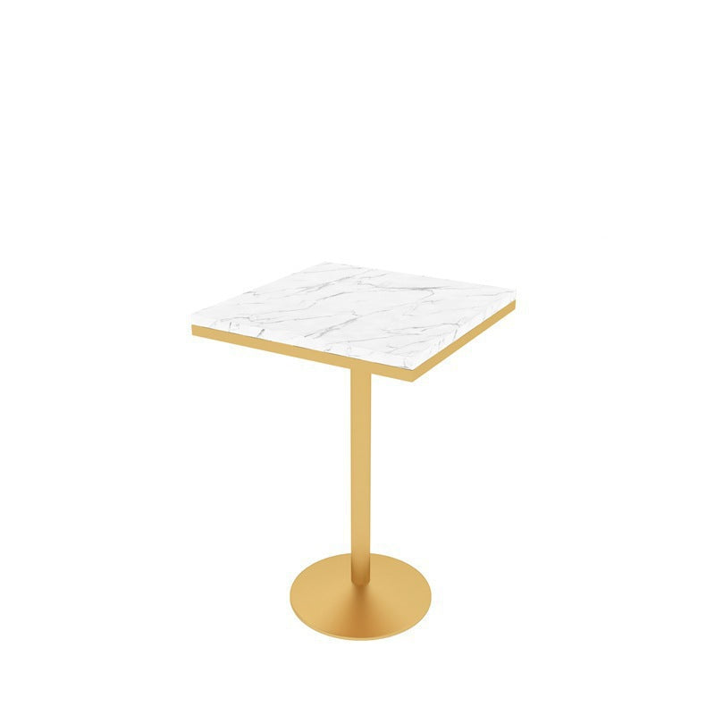 Glam Bar Table in Metal Pedestal Faux Marble Top Bar Dining Table for Small Places