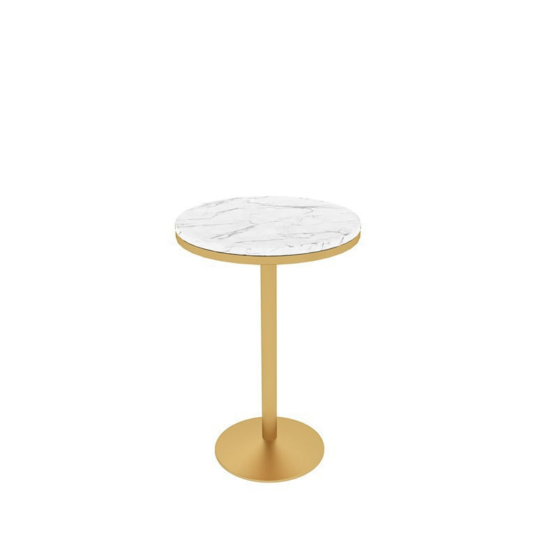 Glam Bar Table in Metal Pedestal Faux Marble Top Bar Dining Table for Small Places