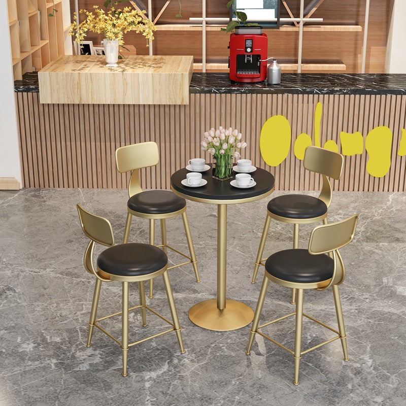 Glam Bar Table in Metal Pedestal Faux Marble Top Bar Dining Table for Small Places