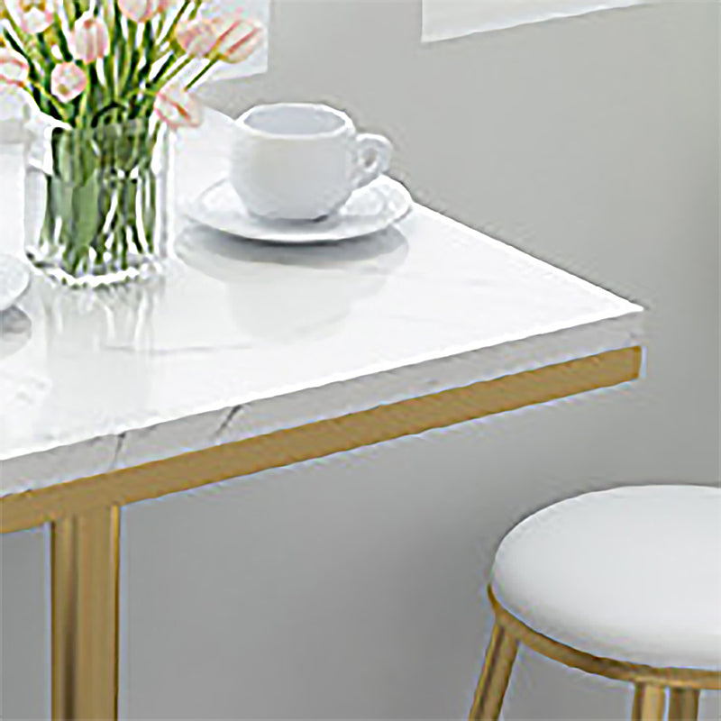 Glam Bar Table in Metal Pedestal Faux Marble Top Bar Dining Table for Small Places