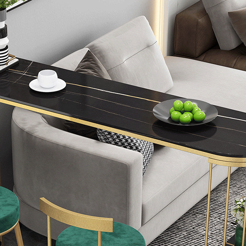 Modern Sintered Stone Bar Table Metal Base Dining Table with Storage Shelves