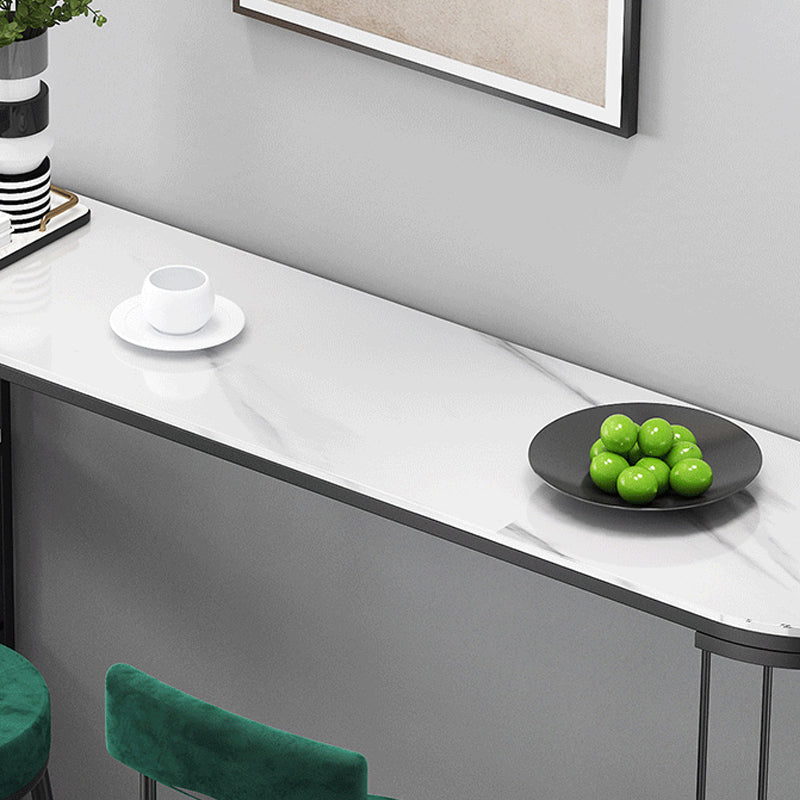 Modern Sintered Stone Bar Table Metal Base Dining Table with Storage Shelves