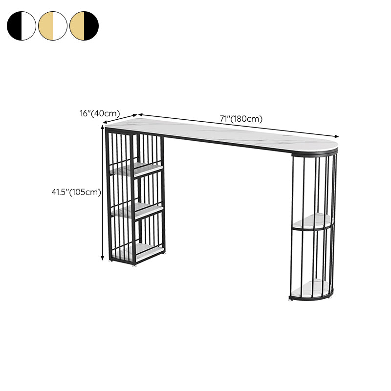 Modern Sintered Stone Bar Table Metal Base Dining Table with Storage Shelves