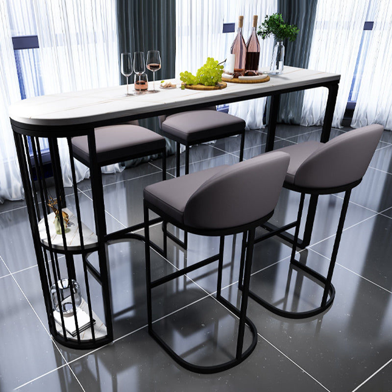 Modern Stone Bar Table Metal Base Dining Table with Storage Shelves