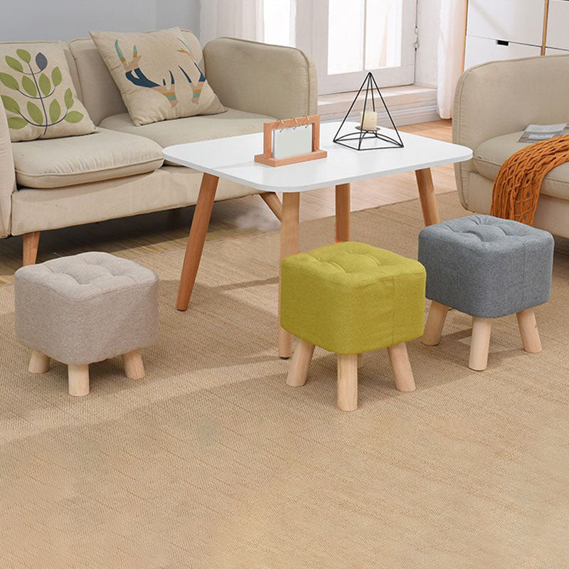 Modern Ottoman Fabric Upholstered Tufted Solid Color Pocket Square Ottoman with Chair Legs