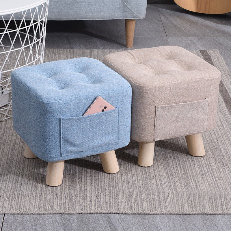 Modern Ottoman Fabric Upholstered Tufted Solid Color Pocket Square Ottoman with Chair Legs