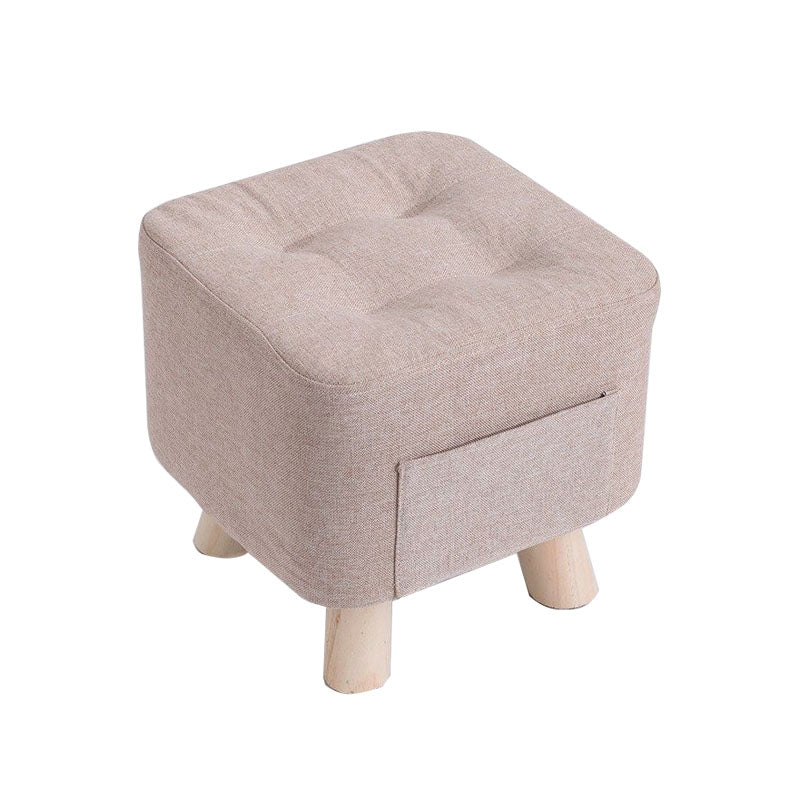 Modern Ottoman Fabric Upholstered Tufted Solid Color Pocket Square Ottoman with Chair Legs