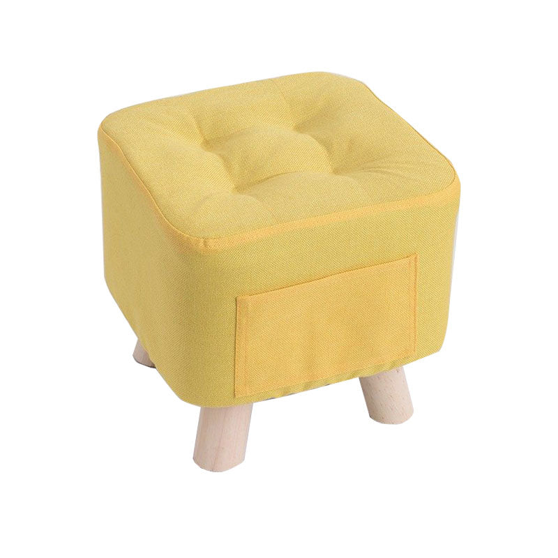 Modern Ottoman Fabric Upholstered Tufted Solid Color Pocket Square Ottoman with Chair Legs