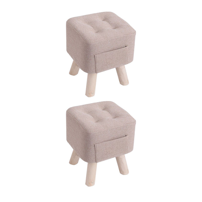 Modern Ottoman Fabric Upholstered Tufted Solid Color Pocket Square Ottoman with Chair Legs