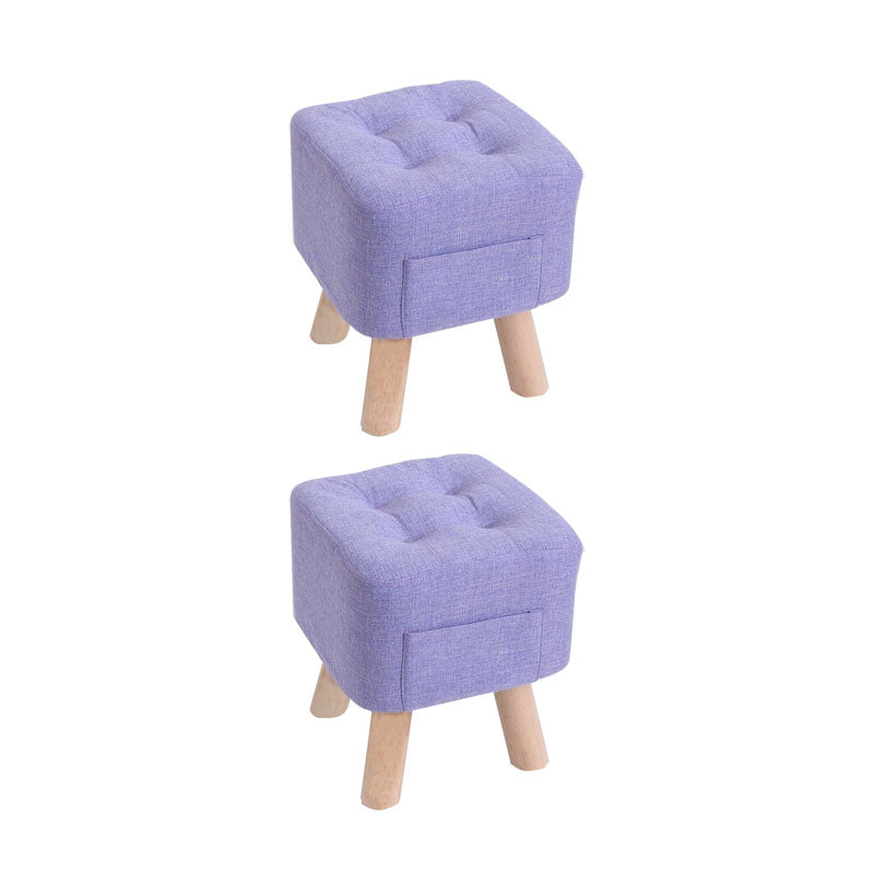 Modern Ottoman Fabric Upholstered Tufted Solid Color Pocket Square Ottoman with Chair Legs